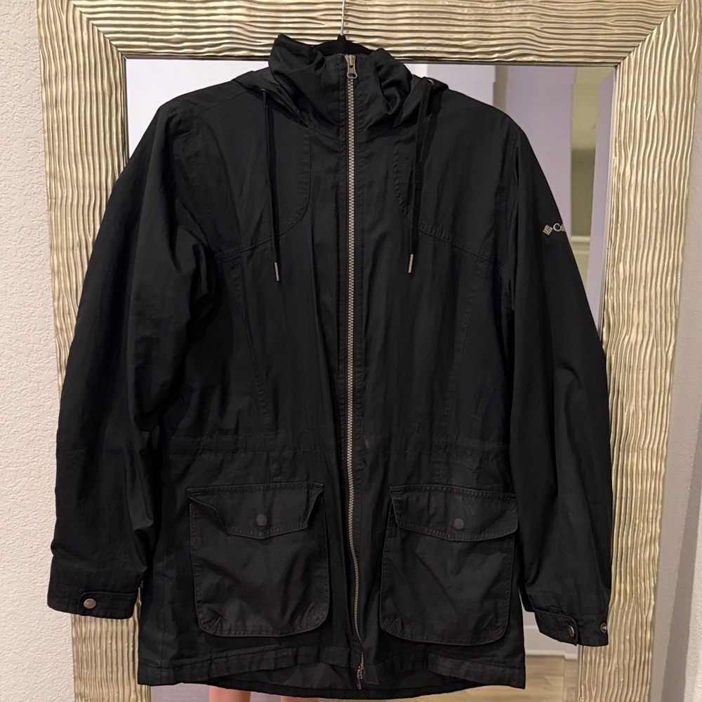 Columbia Omni-Tech Long Hooded Waterproof Rain Jacket Black Size